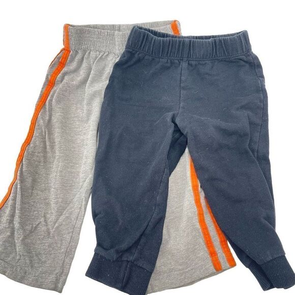 2 pair 18 months toddler pants joggers lightweight black grey grey orange - Picture 1 of 6